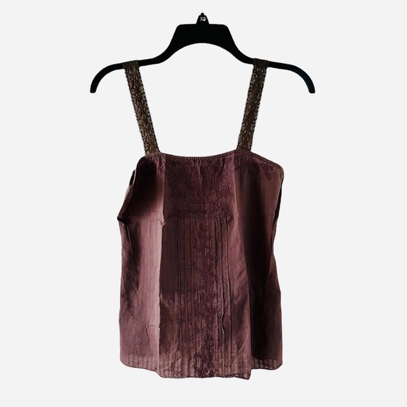 Hollister Tops - Hollister Lace Strap Embroidered Pleated Front Brown Tank Top